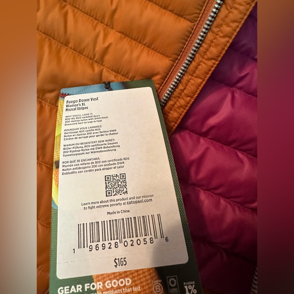 Cotopaxi Orange and Purple Fuego Down Vest. Womens XL. NWT. - Picture 10 of 13